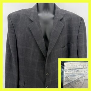 Jack Victor Select Sport Coat 52R Charcoal Gray Plaid Wool Blazer Made in Canada